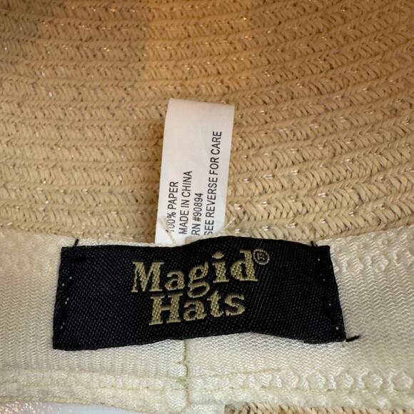 Magid Hats Straw/Paper Textured Flower Embellished Pool Beach Resort Sun Hat O/S - Picture 8 of 8
